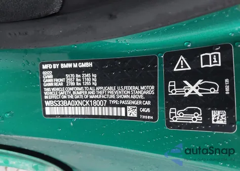 2022 BMW M4 Competition xDrive z USA, uszkodzony, nr VIN WBS33BA0XNCK18007